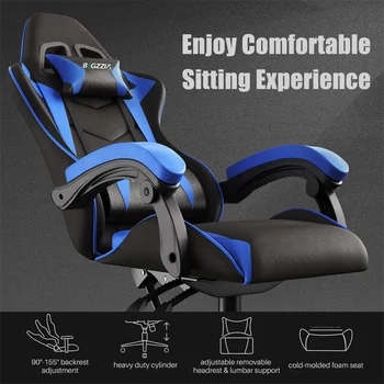 Bel Destekli Sandalye, Yüksekliği Ayarlanabilir 360° Dönebilen Koltuk ve Ofis veya Oyun için Koltuk Başlığı
