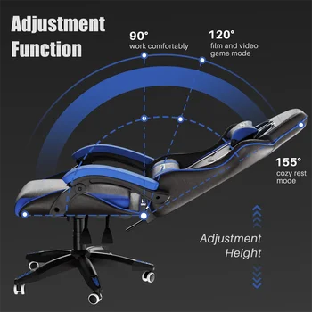 Bel Destekli Sandalye, Yüksekliği Ayarlanabilir 360° Dönebilen Koltuk ve Ofis veya Oyun için Koltuk Başlığı