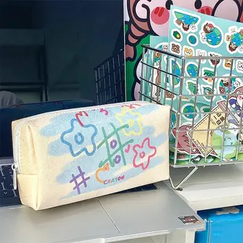 Moda Kore Sevimli Karikatür Kalem Kutusu Taze Çiçek Öğrenci Kırtasiye Okul Malzemeleri Büyük Kapasiteli Saklama Çantası Kalem Çantası