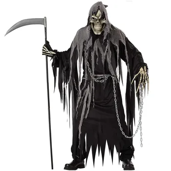 Cadılar bayramı İskelet Hayalet Cosplay Kostüm Yetişkin Erkekler İçin Terör Grim Reaper Kostüm Cosplay Vampir Elbise Rol Oynamak süslü elbise