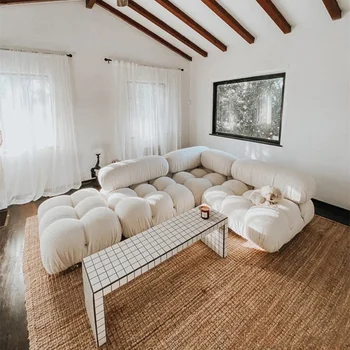 İskandinav Tasarımcı Net Kırmızı Kare Çekme Düğmesi Kanepe Sandalye Küçük Aile Salonu Oturma Odası Yatak Odası Modülü Tek Modern Tembel Sandalye