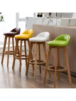 Katı ahşap bar sandalyesi İskandinav modern basit bar sandalyesi ev arka bar taburesi ön büro süt çay dükkanı eğlence yüksek tabure