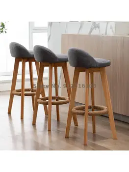 Katı ahşap bar sandalyesi İskandinav modern basit bar sandalyesi ev arka bar taburesi ön büro süt çay dükkanı eğlence yüksek tabure