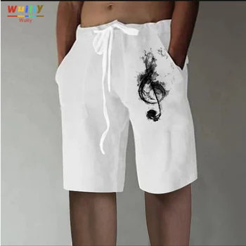 Erkek Müzik Grafik Rahat Şort 3D Desen Not Boardshorts Erkek / Kadın Hip Hop Drawst Plaj Baskı Kısa Pantolon Beyaz