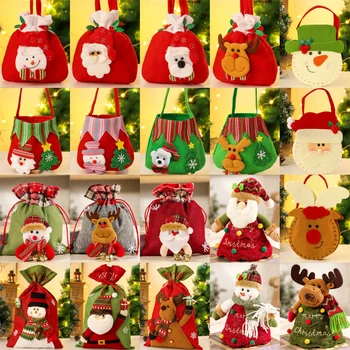 2024 Noel Kadife Boynuzları Şeker Beraberlik ipli çantalar Navidad Noel Tavşan Kardan Adam Ambalaj Poşetleri Parti Çocuklar Hediyeler Ev Dekorasyon