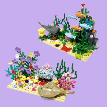 Şehir MOC Akvaryum Sualtı Dünyası Bitki Sahneleri Görüntüleme Köpekbalığı Şeytan Balık oyuncak inşaat blokları Tuğla LEGO İle Uyumlu