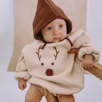 Bebek Ren Geyiği Noel Günü Tulum Bebek Erkek Kız Karikatür Uzun Kollu Sıcak Eğlence Sonbahar Kış Katı Yenidoğan pamuklu giysiler