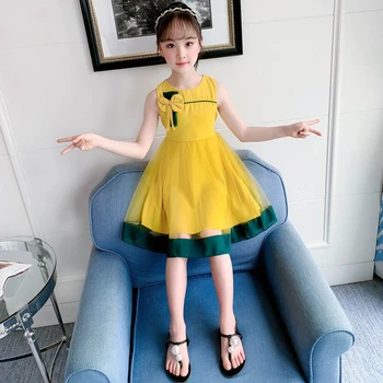 Bebek Kız Kolsuz Prenses Elbiseler Yaz Çocuklar Düz Renk Ekleme Vestidos Kız Elbise Okul Yelek Kız Elbise 7