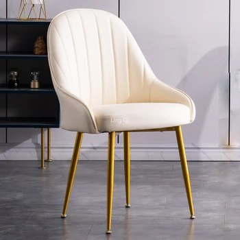 Tasarım Metal yemek sandalyeleri Modern İskandinav Minimalist ergonomik deri şezlong Döşemeli Sandalyeler Salle Yemlik Mobilya