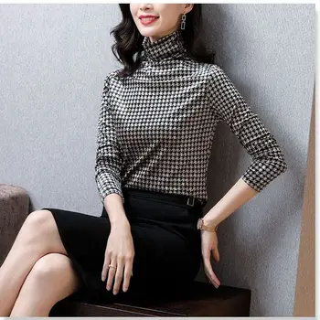 Kadın Kontrol Alt Sonbahar ve Kış 2023 Yeni Stil Çok Yönlü Uzun Kollu Altlık V Yaka T-shirt Slim Fit Yüksek Boyun Üstleri