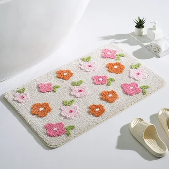 Ins Küçük Taze Çiçekler Banyo Paspas Kore Tarzı Yumuşak Tepeli Halı Ev Giriş Halı Yatak Odası Tuvalet Paspas Kaymaz Paspaslar