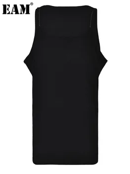 [EEM] Kadınlar Siyah Şeffaf Kayış Casual Tank Tops Yeni Yuvarlak Boyun Kolsuz Kişilik Moda İlkbahar Yaz 2023 1DF9043