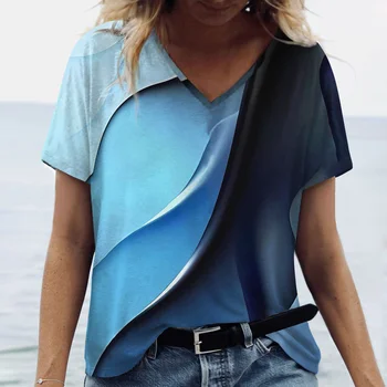 Kadın O Boyun T-Shirt 3D Göz Kamaştırıcı Renk Baskılı Kadın Yaz büyük beden kazak Bluz Bayanlar Moda Tees 5XL