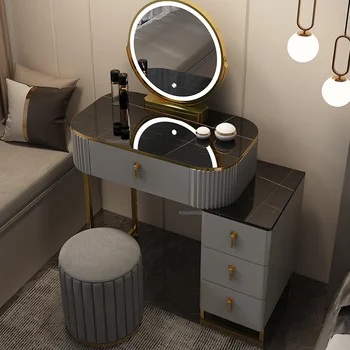 Iskandinav ahşap Tuvalet Masası yatak odası mobilyası seti ışık lüks basit makyaj masası aynası modern ıns makyaj masası