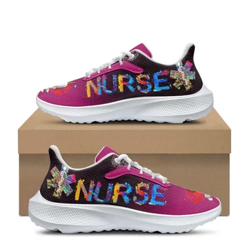 Karikatür Tıbbi Hemşire Baskı Sneakers Bayanlar Yaz Konfor Nefes Yumuşak Rahat Hastane iş ayakkabısı Açık koşu ayakkabıları