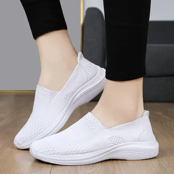 Sneaker Takozlar Ayakkabı Kadınlar için Boyutu 5 Kadın Sneakers Moda Basit Ve Saf Renk Örgü Nefes Rahat Kalın Tabanlı