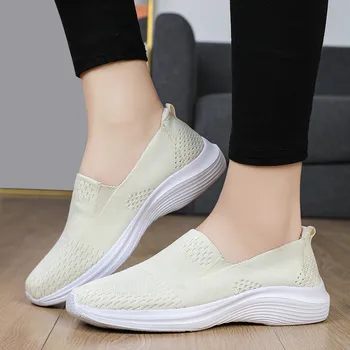 Sneaker Takozlar Ayakkabı Kadınlar için Boyutu 5 Kadın Sneakers Moda Basit Ve Saf Renk Örgü Nefes Rahat Kalın Tabanlı