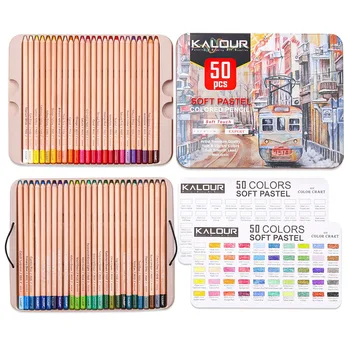 KALOUR Renkli Kalem 50 Renkler Premium Profesyonel Çizim kalem seti Çeşitli Canlı Önceden Bilenmiş Çocuklar Öğrenciler için Mükemmel