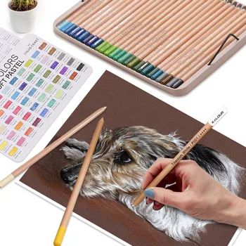 KALOUR Renkli Kalem 50 Renkler Premium Profesyonel Çizim kalem seti Çeşitli Canlı Önceden Bilenmiş Çocuklar Öğrenciler için Mükemmel
