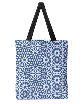 Soyut Geometrik Desen Indigo Büyük kapasiteli Kadın alışveriş çantası Kız Kadın Bayan Kullanımlık Omuz Öğrenci Çantaları