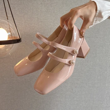 Bayanlar Zarif Kare Burunlu Ayakkabı kadın Yeni Kare Topuk Yüksek Topuklu gelin ayakkabıları Yüksek Topuk Loafer'lar Retro Mary Jane kadın ayakkabısı