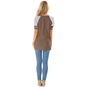 Kadın kısa kollu t-shirt Y2k Üstleri Çizgili Leopar Desen Dikiş Yaz Gevşek Şık Giyim Rahat Kazak Resmi Elbise