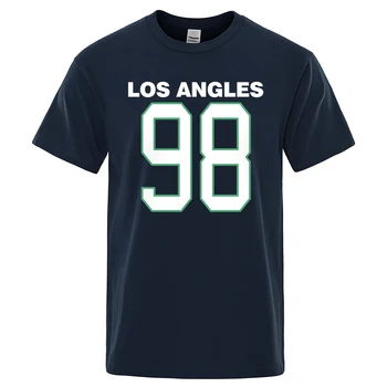 Los Angeles 98 Kişilik Mektup Üstleri Adam Rahat Tee Elbise T-Shirt Crewneck yazlık t-Shirt Ter Pamuk Gevşek Erkek T Shirt
