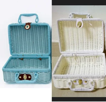 Vintage El dokuması kapaklı saklama kutusu Yosun Dokuma Büyük kapasiteli Çeşitli Eşyalar Giyim Kozmetik Bitirme Depolama Sepeti