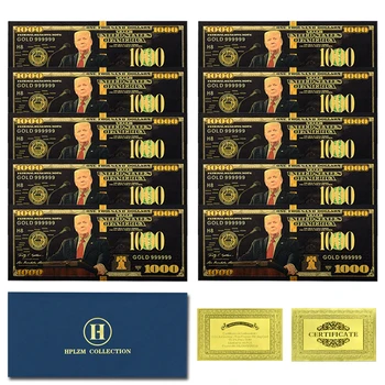 10 adet ve Zarf ABD 45th Başkan Trump Altın Banknot 1000 Dolar Mevcut Süslemeleri Hediye