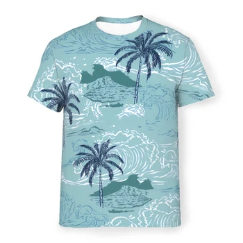 Dikişsiz Desen Ada 3D Baskı Polyester tişört Tropik Desen Erkekler Kısa Kollu GÖmlek Spor Streetwear Tops