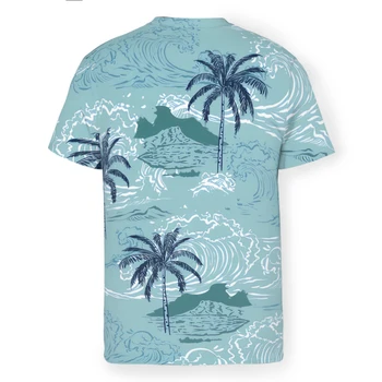 Dikişsiz Desen Ada 3D Baskı Polyester tişört Tropik Desen Erkekler Kısa Kollu GÖmlek Spor Streetwear Tops