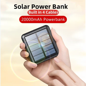 20000mAh Güneş Enerjisi Bankası Mini Taşınabilir Solar Şarj Cihazı Powerbank iPhone 14 Samsung Xiaomi PoverBank Kablo ile Yedek Pil