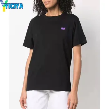 YICIYA, marka Klasik mektup baskı grafik o-boyun T-shirt Kadın Kısa Kollu O-Boyun Pamuk Tee 2023 yaz giysileri Üstleri y2k