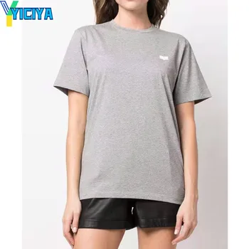 YICIYA, marka Klasik mektup baskı grafik o-boyun T-shirt Kadın Kısa Kollu O-Boyun Pamuk Tee 2023 yaz giysileri Üstleri y2k