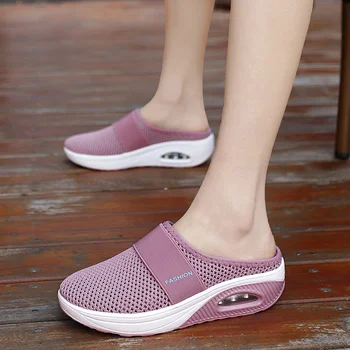 Hava yastığı Slip-On Kadın yürüyüş ayakkabısı Ortopedik Diyabetik Bayanlar Platformu Katır Örgü Hafif Terlik Kama Kadın Spor Ayakkabı