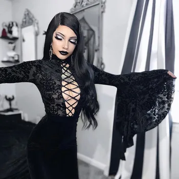 Gotik Goth Vampir Kesme Üst Kadınlar Batwing Kollu Hollow Out Seksi Kırpma Üst Streetwear 2023 Yeni Cosplay Masquerade Tops