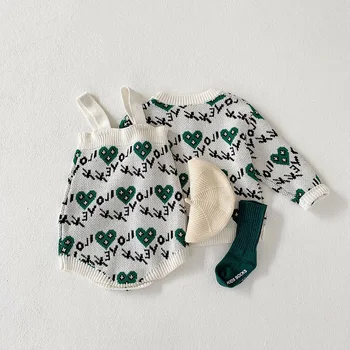 Sonbahar Bebek giyim setleri Kız Örgü Hırka Çiçek Bodysuit 2 Adet Bebek Kız Giysileri Takım Elbise