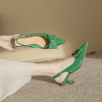 4cm Yeni Moda Sandalet Düşük Topuklu Yay ile Kadın Ayak Bileği Wrap Sivri Burun Parti Kadınlar için Ayakkabı 38 39 40