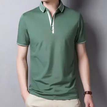 Moda Yaka Eklenmiş Düz Renk Gevşek polo gömlekler erkek Giyim 2023 Yaz Yeni Casual Kazaklar Tüm Maç Tee Gömlek