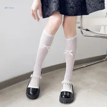 Bayan içi boş dantel baskılı buzağı çorap beyaz Japon kız çorap seksi çorap