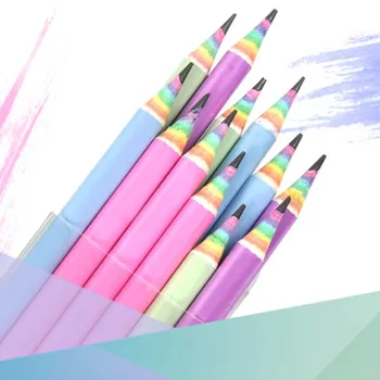 12 Gökkuşağı Kağıt kalem seti çocuk Yazma ve Boyama HB Profesyonel Sanat Kroki Komik Kalem Ofis Okul Malzemeleri