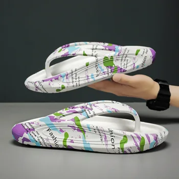 Sıcak Satış Moda Baskılı Flip Flop Erkekler için 2023 Yaz Rahat Yumuşak masaj terlikleri Erkekler İnce kaymaz Yastık Platformu Terlik