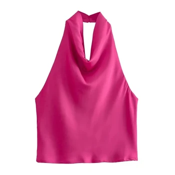 2023 Kadın Yaz Rahat Düz Renk Üst Kadın Kolsuz Streetwear Kıyafetler İnce Seksi Backless Tankı Üstleri