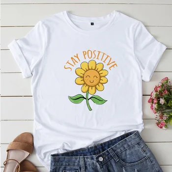 Kadın Çiçek Gömlek Sevimli Çiçek Baskı T Shirt Yaz Ayçiçeği Baskılı Desen Kısa Kollu Üstleri