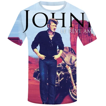 Fransa Şarkıcı Johnny Hallyday 3D Baskı Yaz erkek O-Boyun T-shirt Rahat Kısa Kollu Büyük Boy T Shirt Moda Erkek Giyim