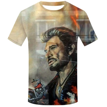 Fransa Şarkıcı Johnny Hallyday 3D Baskı Yaz erkek O-Boyun T-shirt Rahat Kısa Kollu Büyük Boy T Shirt Moda Erkek Giyim