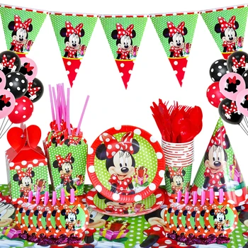 Minnie Mouse Tek Kullanımlık Sofra Minnie Parti Malzemeleri Kağıt tabak Bardak Peçeteler Disney Doğum Günü Partisi Dekoru Bebek Duş Kız
