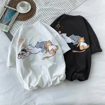 Harajuku Yaz Kawaii Karikatür Baskı t shirt Vintage Kore Versiyonu Trend Tüm Maç Giysileri Rahat Hip Hop Yaratıcı Streetwear