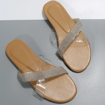 Kadın Terlik Bling Taklidi Bayan Ayakkabıları Rahat Yaz Yeni 2023 Düz Slaytlar Kadın Şeffaf Yenilik Flip Flop Artı Boyutu