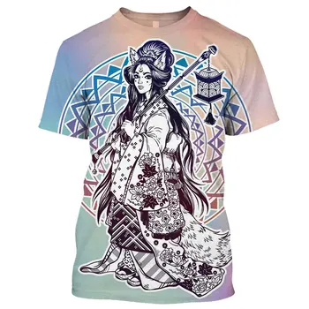 Moda Japon Geyşa grafik t shirt Unisex Yaz Trendi Rahat Eğlence Sokak Stili Baskılı Yuvarlak Boyun Kısa Kollu Tee Üst